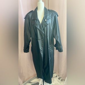 Vintage David Benjamin Black Maxi Length‎ Trench Coat Gold Button Closure